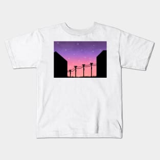 Cloudy skies, power lines, and fireflies Kids T-Shirt